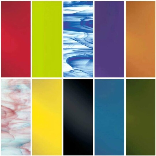COE 96: 6" Square Assorted Variety Colors & Patterns Fusible Glass-10 Pack